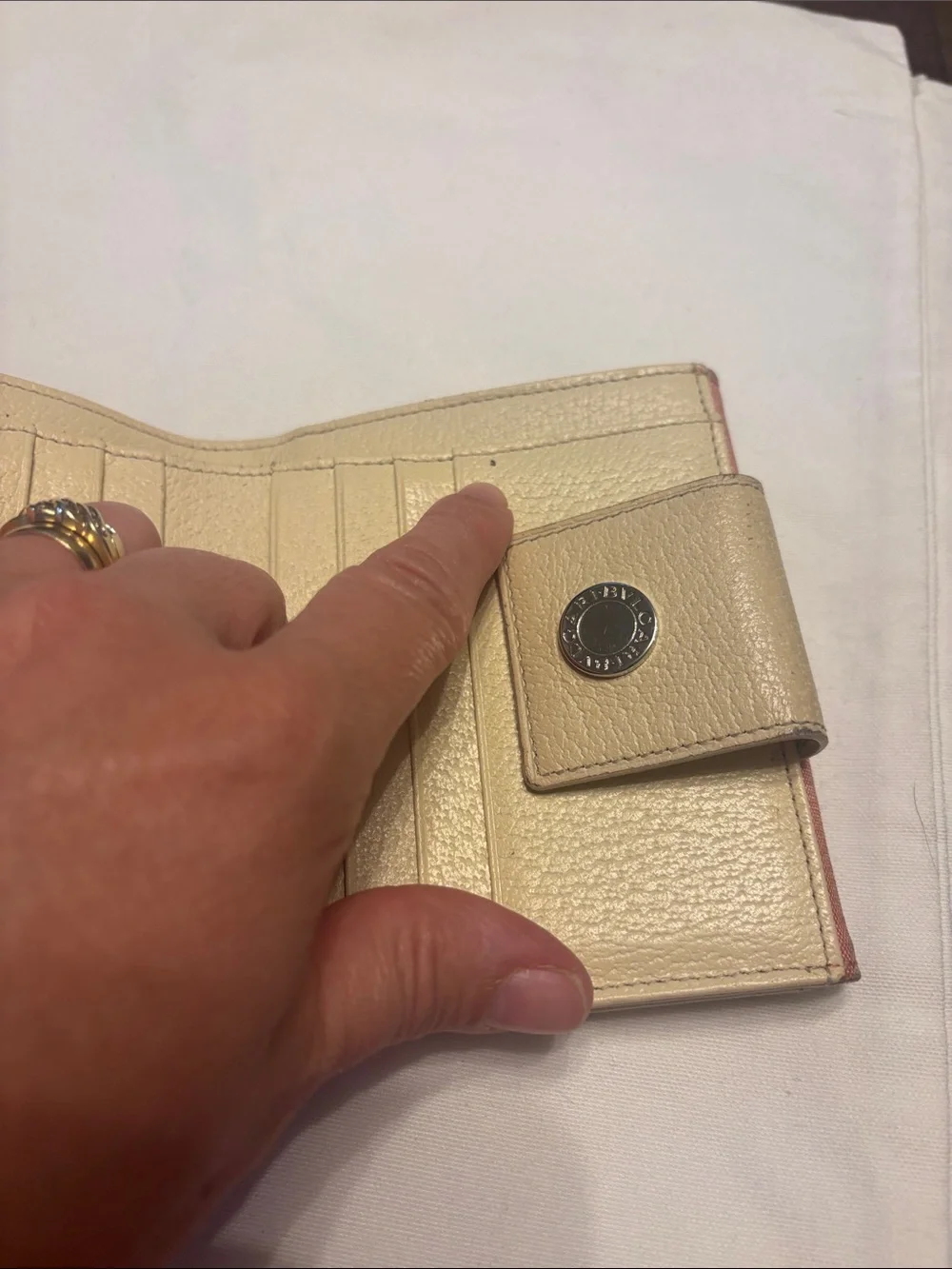 Bvlgari pink  Logo Canvas Fold Wallet with Cream Snap